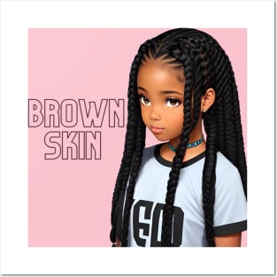 Brown Skin Long Braid Kids Posters and Art